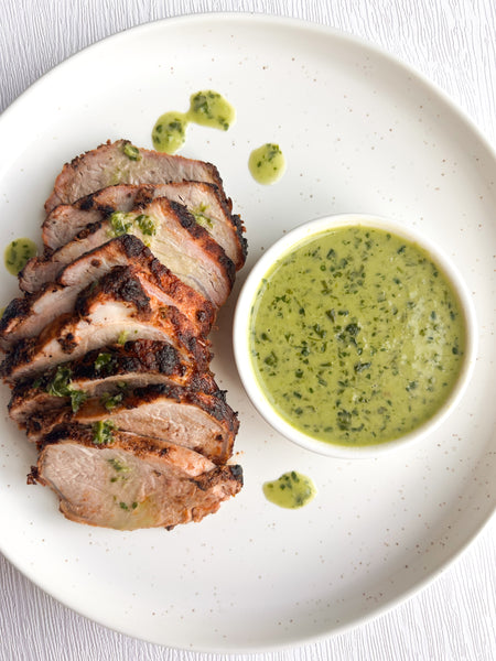 Mexican Adobo Rubbed Pork Tenderloin with Cilantro-Jalapeno Sauce (Gluten-Free, Dairy-Free) *Made Tuesday - 4/22*