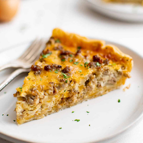 Sausage Quiche with Caramelized Onions, Bacon & Cheddar Cheese & a Gluten-Free Crust (Gluten-Free) *Made Monday - 5/6*