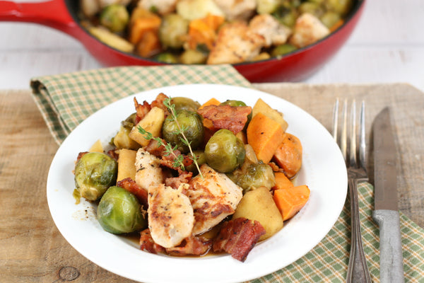 Chicken, Apple, Sweet Potato & Brussels Sprouts Skillet (Paleo, Gluten-Free, SugarNix, Dairy-Free) *Made Wednesday - 9/27*