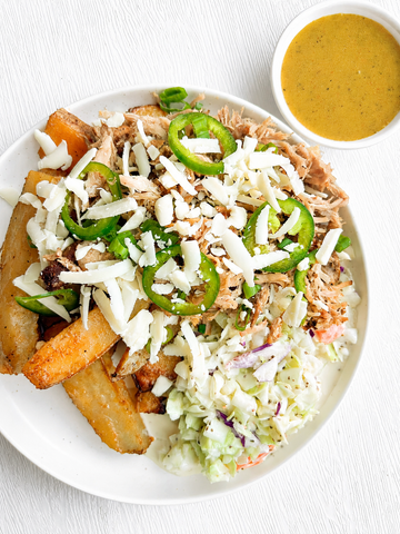 Thursday (8/27): Pulled Pork Loaded Fries with South Carolina Mustard BBQ Sauce, White Cheddar, Fresh Jalapeños, Green Onions, and a Side of Southern Coleslaw (Gluten-Free)
