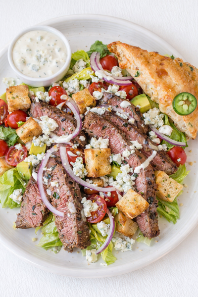 Thursday (9/17): Black n' Blue Grilled Steak Salad with a Bacon, Pepper Jack & Jalapeño Scone + Blue Cheese Dressing *double dressing!*