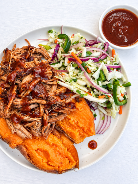 Thursday (9/24): BBQ Pork Stuffed Sweet Potatoes with Jalapeno-Lime Coleslaw and Homemade BBQ Sauce (Gluten-Free, Dairy-Free)