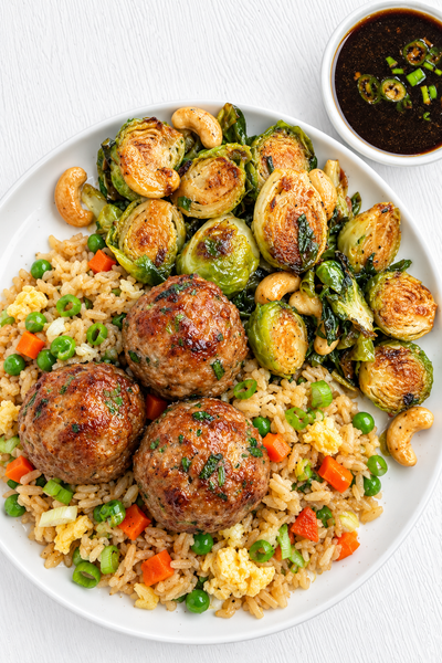 Thursday (10/1): Asian Turkey Meatballs with Sesame-Lime Dipping Sauce, Jasmine "Fried Rice", and Kung Pao Brussels Sprouts (Gluten-Free, Dairy-Free)