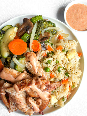 Hibachi Chicken Skillet & Veggies with Yum Yum Sauce and Jasmine "Fried" Rice (Gluten-Free, Dairy-Free)