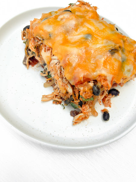 Chicken Enchilada Butternut Squash Casserole made with Blue-Corn Tortilla Chips (Gluten-Free)