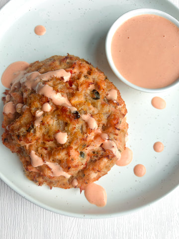 Teriyaki Salmon Cakes with Sriracha Cream Sauce (Gluten-Free, Dairy-Free) *Made Thursday - 7/16*