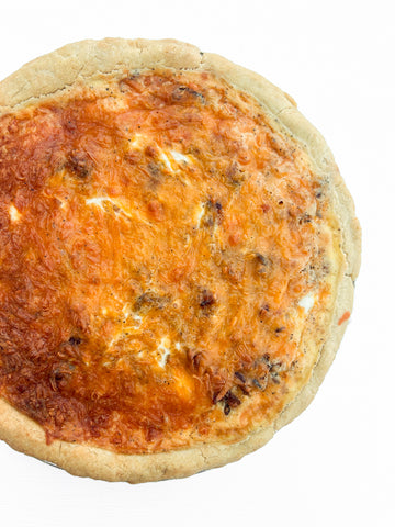 Sausage Quiche with Caramelized Onions, Bacon & Cheddar Cheese & a Gluten-Free Crust (Gluten-Free)