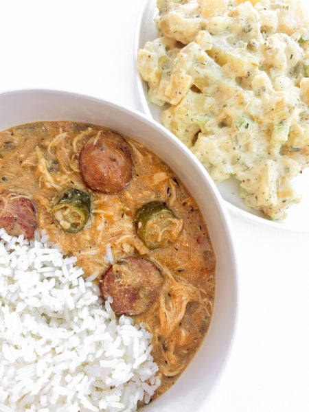 Andouille, Chicken & Okra Gumbo with your choice of Basmati Rice or Potato Salad *on the side* (Gluten-Free) *Made Thursday - 8/13*