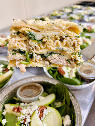 Wednesday (12/20): Creamy Fall Butternut Squash Lasagna with Chicken & Fresh Sage and an Apple-Pecan & Feta Salad with Honey-Apple Dressing