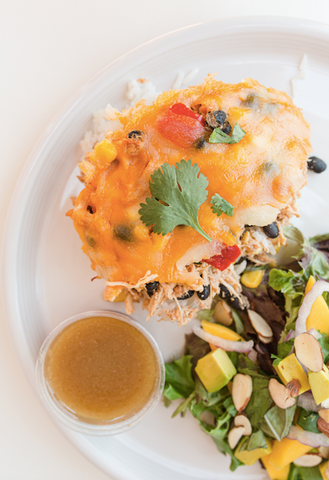 Cheesy Chipotle Chicken & Rice Casserole with a Sunshine Mango-Avocado Salad (Gluten-Free)