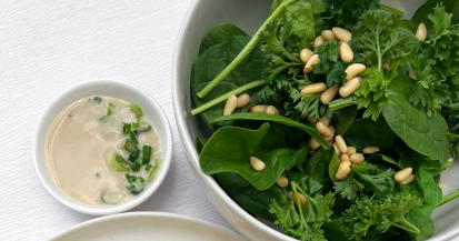 Spinach-Parsley Salad with Pine Nuts & a Tahini Dressing (Gluten-Free, Dairy-Free) *Made Monday - 10/20*