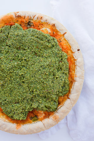 Chorizo & Goat Cheese Quiche with a Roasted Jalapeño Pesto Spread (Gluten-Free) *Made Monday - 1/12*